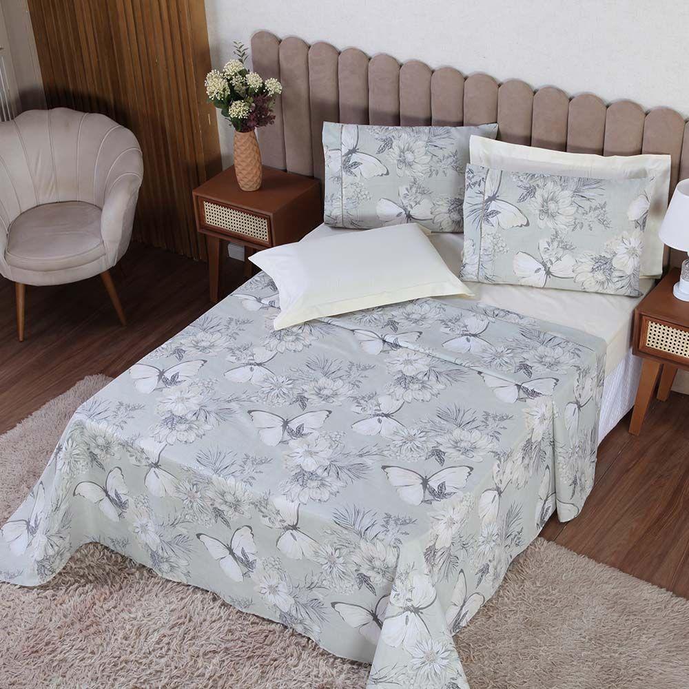 Jogo De Lençol Beatriz Casal 4 Peças Percal 180 Fios 100% Algodão Ponto Palito - Palha Borboleta - 3