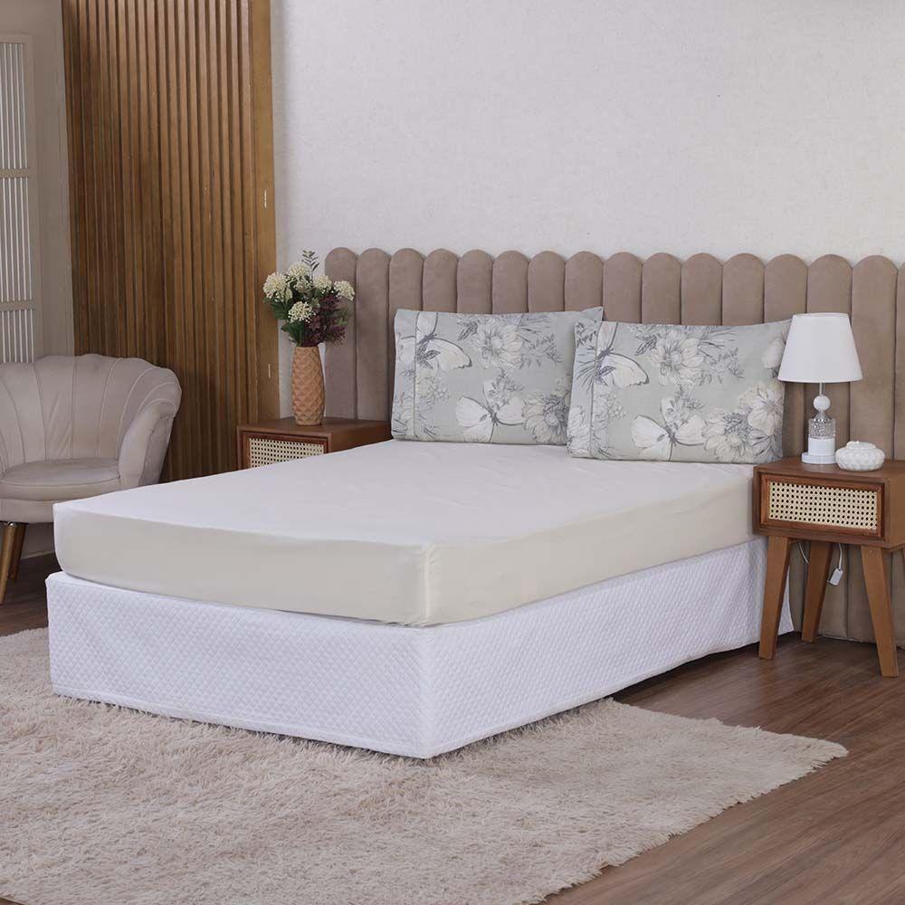 Jogo De Lençol Beatriz King 3 Peças Percal 180 Fios 100% Algodão Ponto Palito - Palha Borboleta - 1