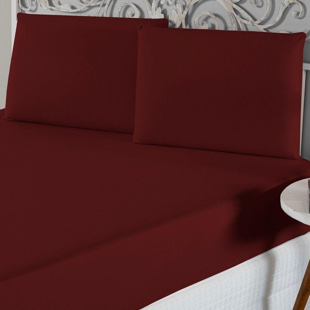 Jogo De Lençol King Malha 100% Algodão 3 Peças - Vinho - 1
