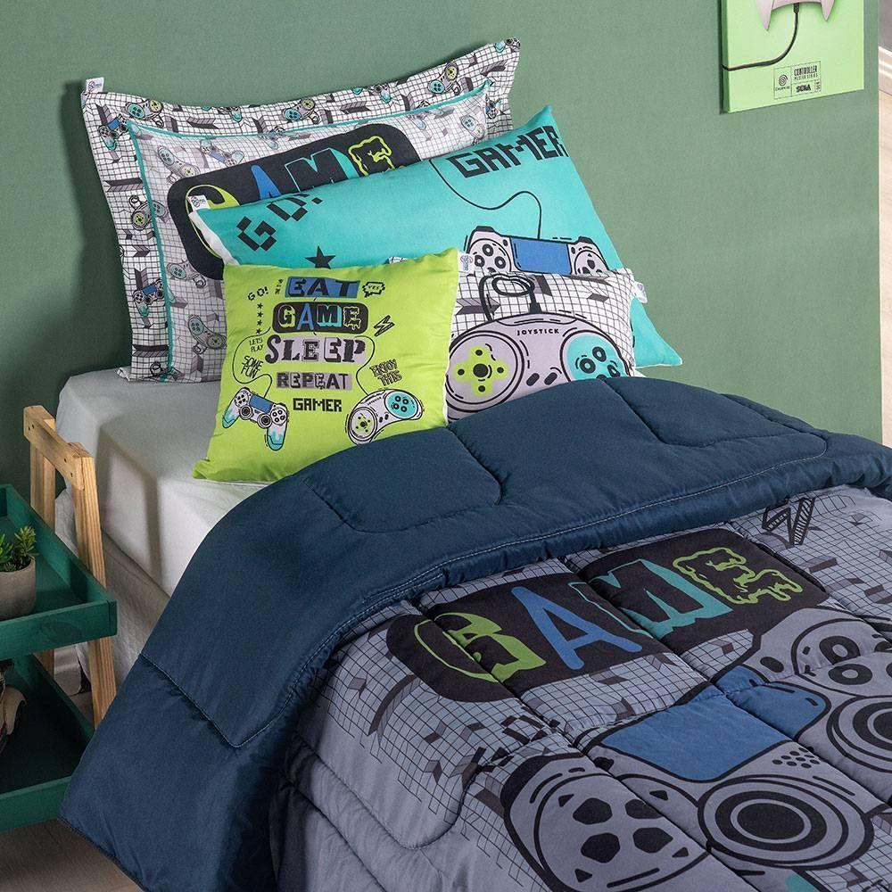 Edredom Solteiro Hipercal 400 Fios Juvenil Estampado 5 Peças - Game - 3