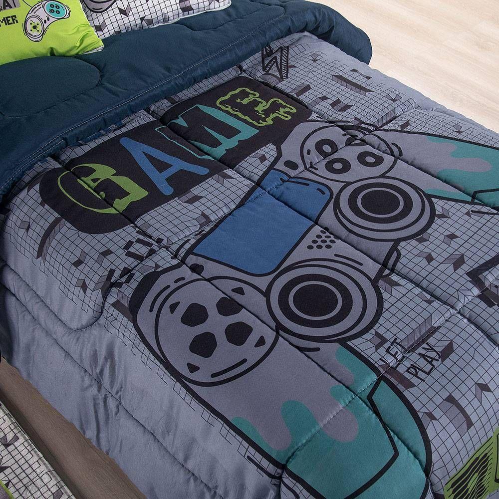 Edredom Solteiro Hipercal 400 Fios Juvenil Estampado 5 Peças - Game - 6