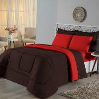 Edredom Solteiro Dupla Face Malha 100% Algodão 1 Peça - Tabaco-vermelho - 1