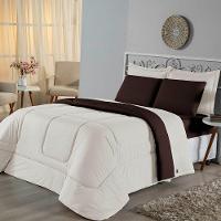 Edredom Solteiro Dupla Face Malha 100% Algodão 1 Peça - Palha-tabaco - 1