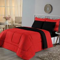 Edredom Solteiro Dupla Face Malha 100% Algodão 1 Peça - Vermelho-preto - 1