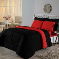 Edredom Solteiro Dupla Face Malha 100% Algodão 1 Peça - Vermelho-preto - 2