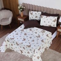 Jogo De Lençol Beatriz Casal 4 Peças Percal 180 Fios 100% Algodão Ponto Palito - Marrom Borboleta - 3