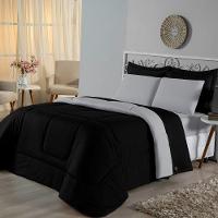 Edredom Solteiro Dupla Face Malha 100% Algodão 1 Peça - Preto-cinza - 1