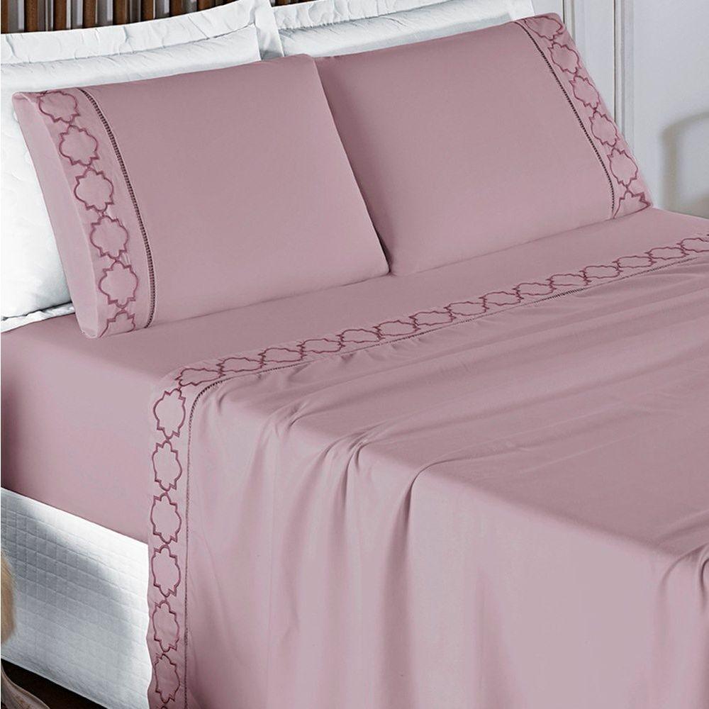 Jogo De Lençol Queen Infinity Bordado Micropercal 300 Fios 4 Peças - Uva - 1