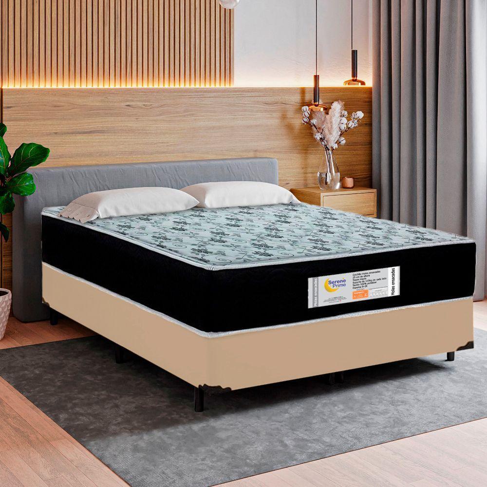 Cama Box Casal Sintético + Colchão Molas Ensacadas Sereneprime Sonnolux 138x188x65 Bege - 2