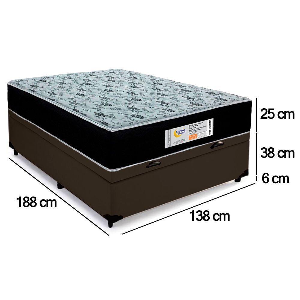 Cama Box Baú Casal Sintético + Colchão Molas Ensacadas Sereneprime Sonnolux 138x188x69 Marrom - 4