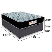 Cama Box Baú Casal Sintético + Colchão Molas Ensacadas Sereneprime Sonnolux 138cm Cinza - Suporta Até 110kg Por Pessoa