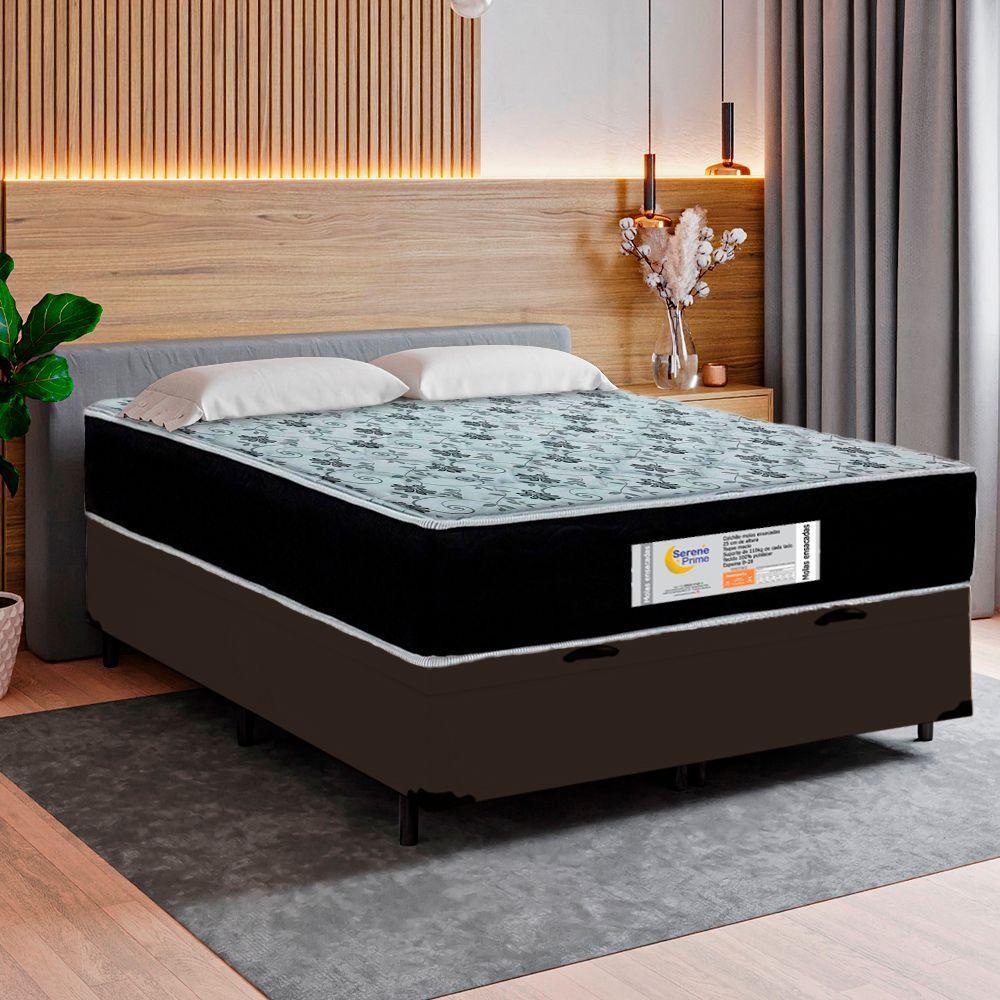Cama Box Baú Casal Sintético + Colchão Molas Ensacadas Sereneprime Sonnolux 138x188x69 Marrom - 1