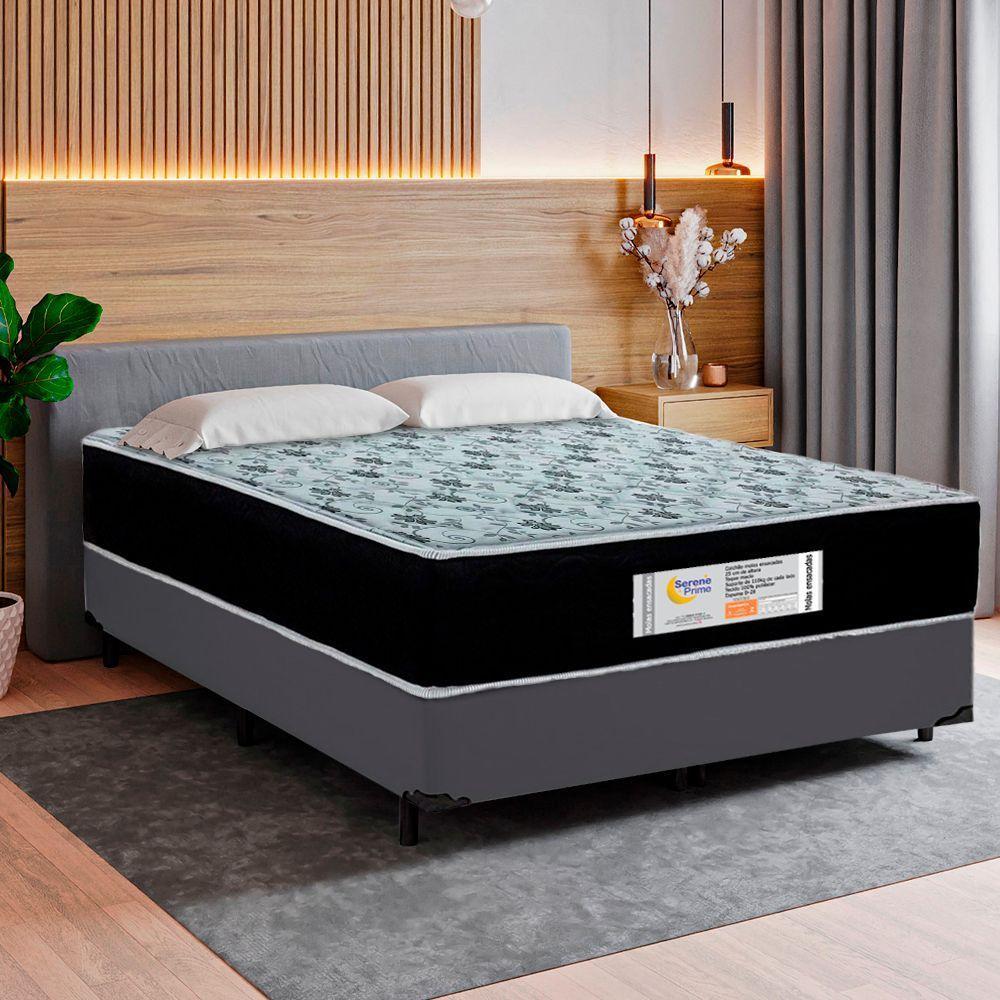 Cama Box Casal Suede + Colchão Molas Ensacadas Sereneprime Sonnolux 138x188x65 Cinza - 2