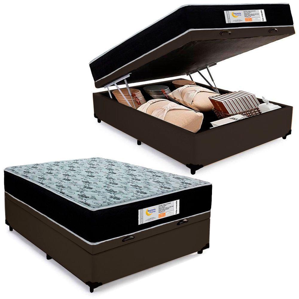 Cama Box Baú Casal Sintético + Colchão Molas Ensacadas Sereneprime Sonnolux 138x188x69 Marrom - 1