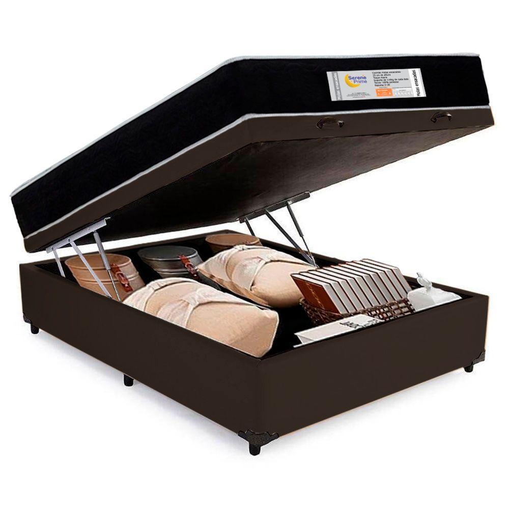 Cama Box Baú Casal Sintético + Colchão Molas Ensacadas Sereneprime Sonnolux 138x188x69 Marrom - 8