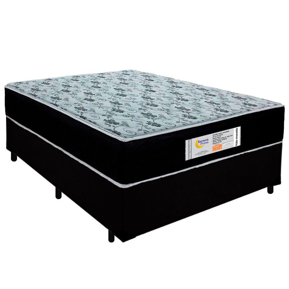 Cama Box Casal Suede + Colchão Molas Ensacadas Sereneprime Sonnolux 138x188x65 Preto - 2