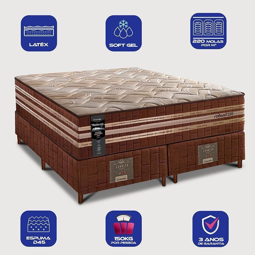 Cama Box Queen Colchão + Box 158x198x76 Com Espuma Látex Robust Gel 220 Caramelo Cama Inbox - 4