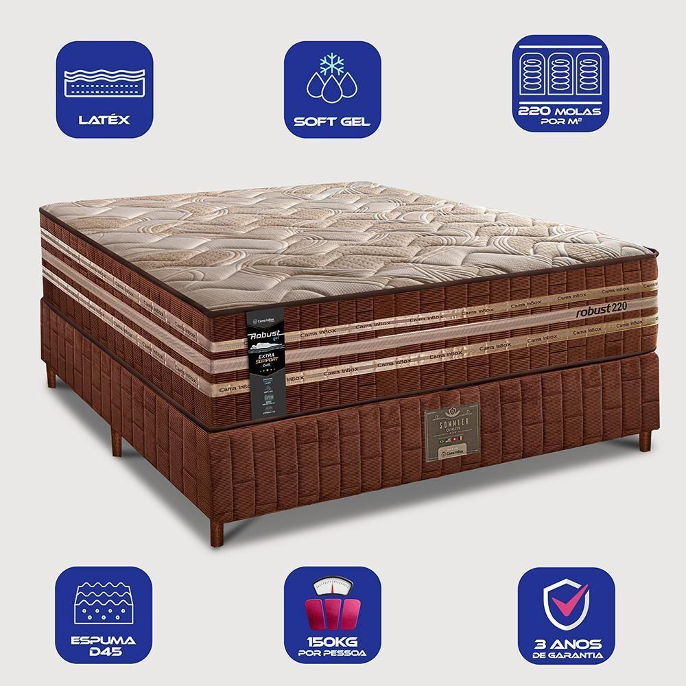 Cama Box Casal Colchão + Box 138x188x76 Com Espuma Látex Robust Gel 220 Caramelo Cama Inbox - 3