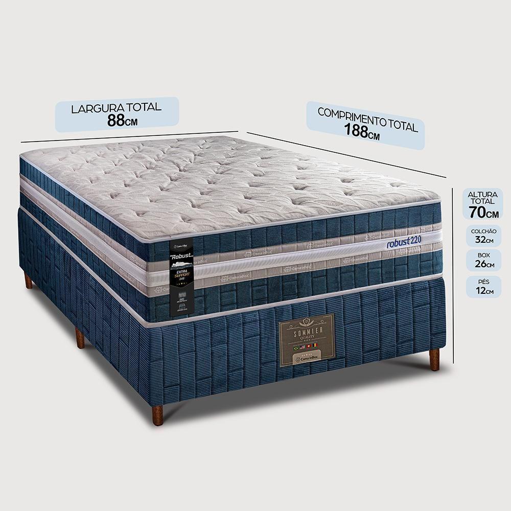Cama Box Solteiro Colchão + Box 88x188x70 Com Molas Ensacadas Robust 220 Azul Cama Inbox - 2