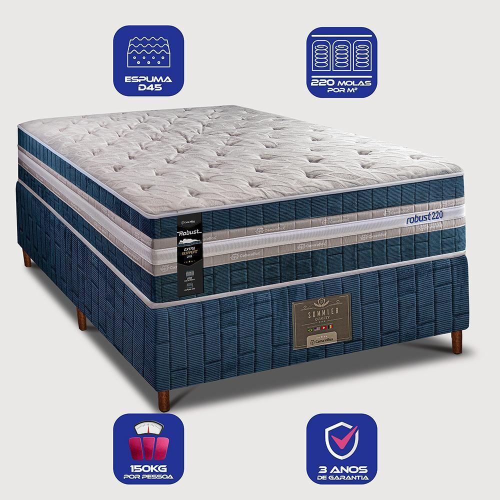 Cama Box Solteiro Colchão + Box 88x188x70 Com Molas Ensacadas Robust 220 Azul Cama Inbox - 3