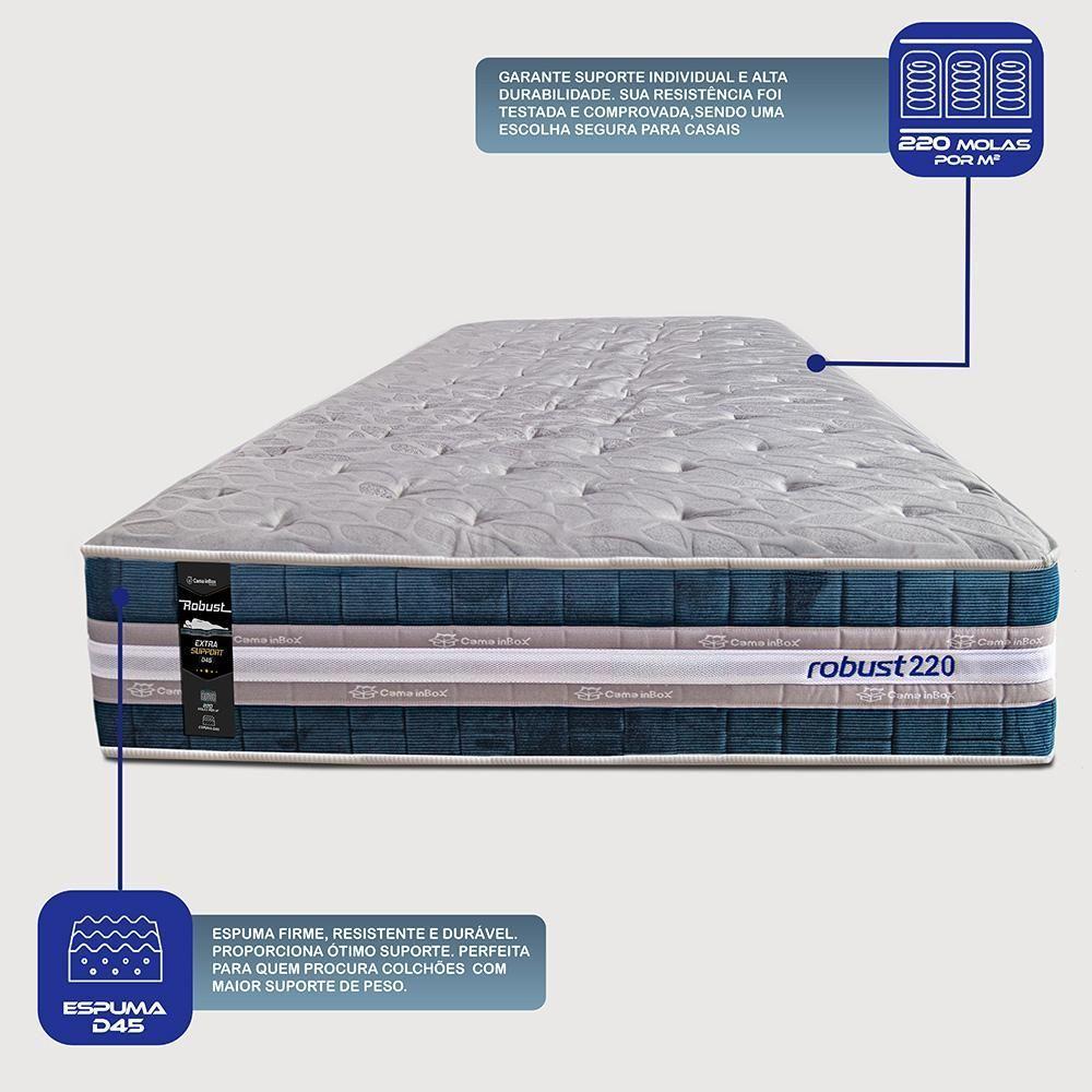 Cama Box Solteiro Colchão + Box 88x188x70 Com Molas Ensacadas Robust 220 Azul Cama Inbox - 5