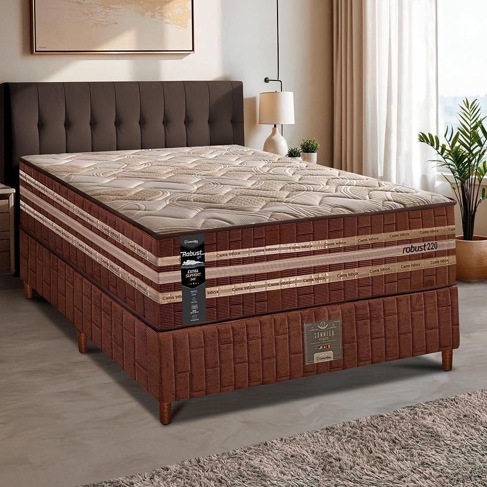 Cama Box Solteiro Colchão + Box 88x188x76 Com Espuma Látex Robust Gel 220 Caramelo Cama Inbox - 1
