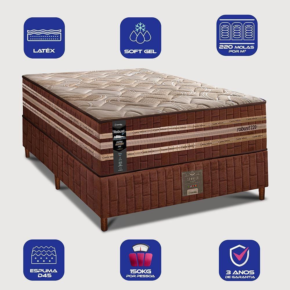 Cama Box Solteiro Colchão + Box 88x188x76 Com Espuma Látex Robust Gel 220 Caramelo Cama Inbox - 3