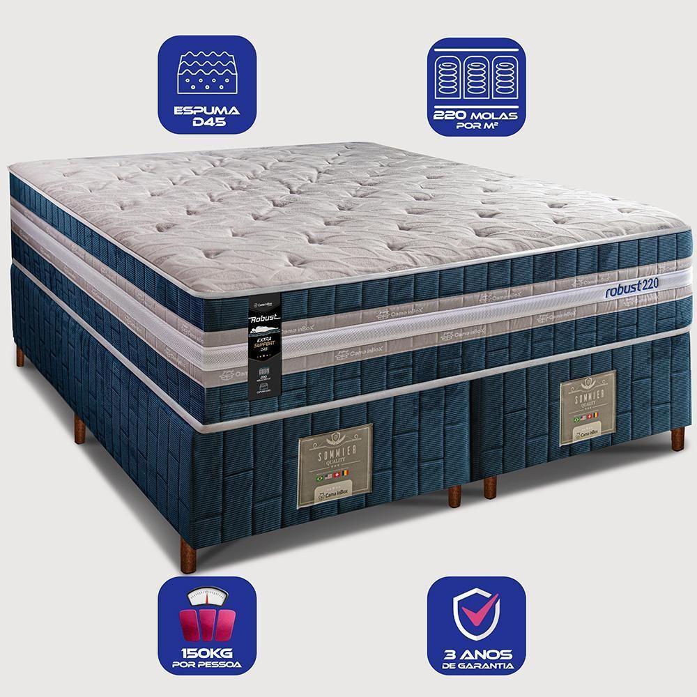 Cama Box King Colchão + Box 193x203x70 Com Molas Ensacadas Robust 220 Azul Cama Inbox - 3