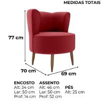 Poltrona Decorativa Pes Palito Savana Veludo Milani Store Vermelho - 3
