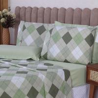 Jogo De Lençol Beatriz Solteiro 3 Peças Percal 180 Fios 100% Algodão Ponto Palito - Verde Xadrez - 2