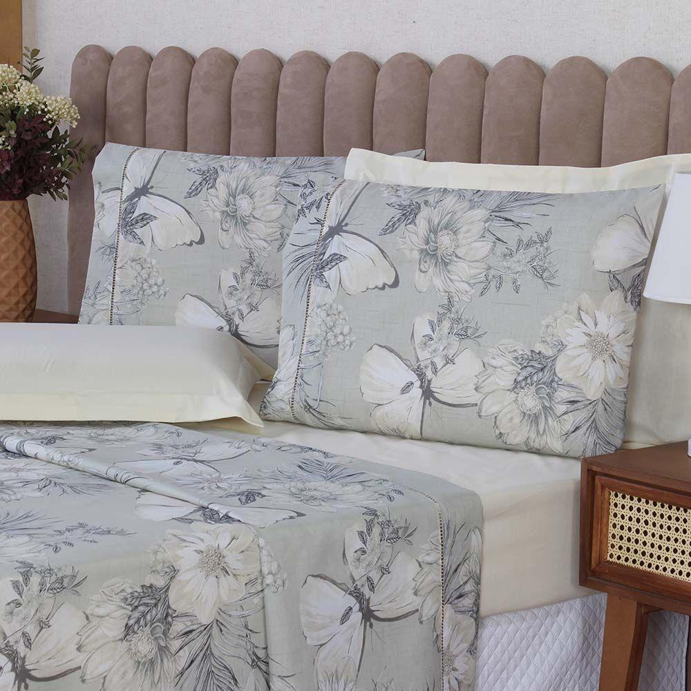 Jogo De Lençol Beatriz Solteiro 3 Peças Percal 180 Fios 100% Algodão Ponto Palito - Palha Borboleta - 2