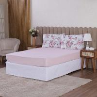 Jogo De Lençol Beatriz Casal 3 Peças Percal 180 Fios 100% Algodão Ponto Palito - Rosa Floral - 1