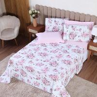 Jogo De Lençol Beatriz Queen 4 Peças Percal 180 Fios 100% Algodão Ponto Palito - Rosa Floral - 3