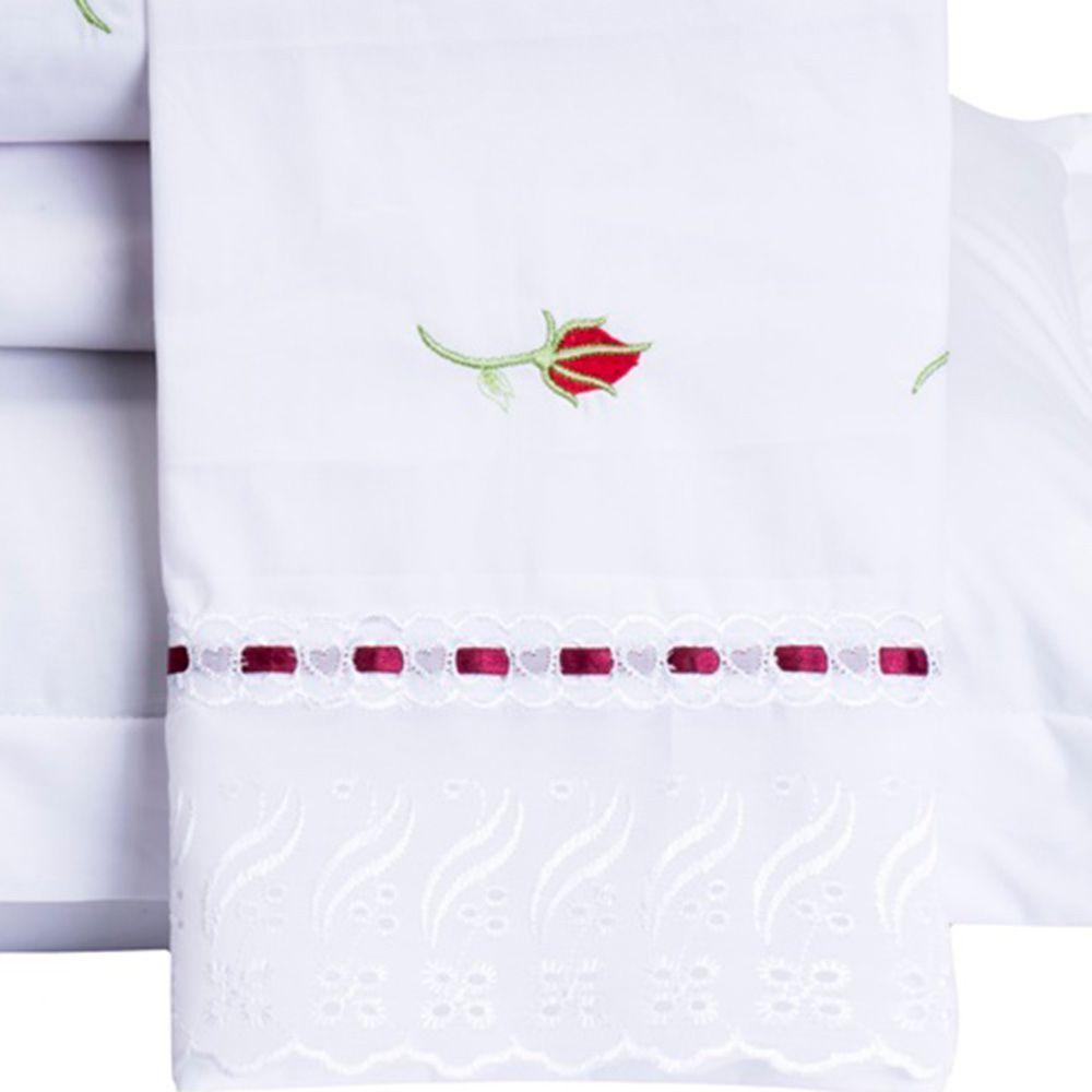 Jogo De Lençol Yasmin Queen 4 Peças Percal 200 Fios 100% Algodão Bordado Floral - Branco - 2