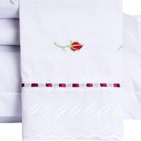 Jogo De Lençol Yasmin Queen 4 Peças Percal 200 Fios 100% Algodão Bordado Floral - Branco - 2