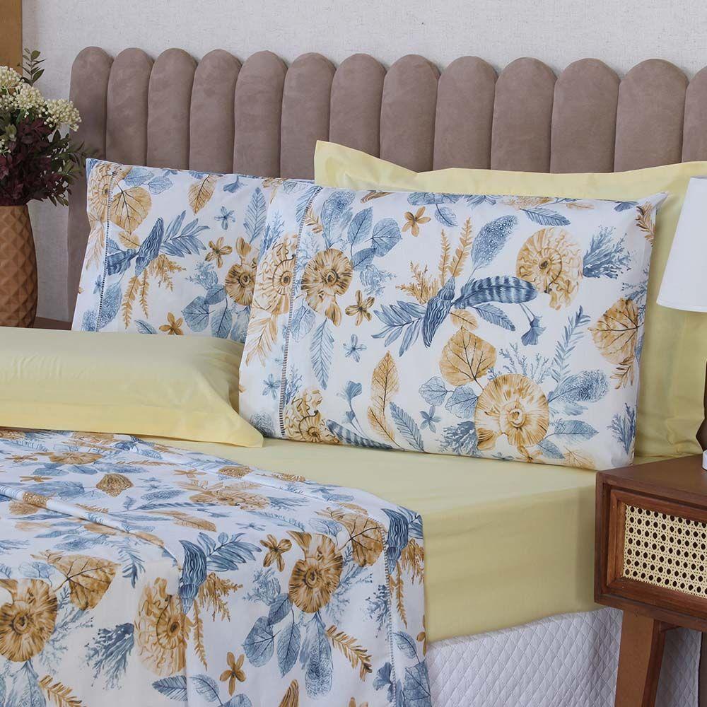 Jogo De Lençol Beatriz King 4 Peças Percal 180 Fios 100% Algodão Ponto Palito - Amarelo Concha - 2