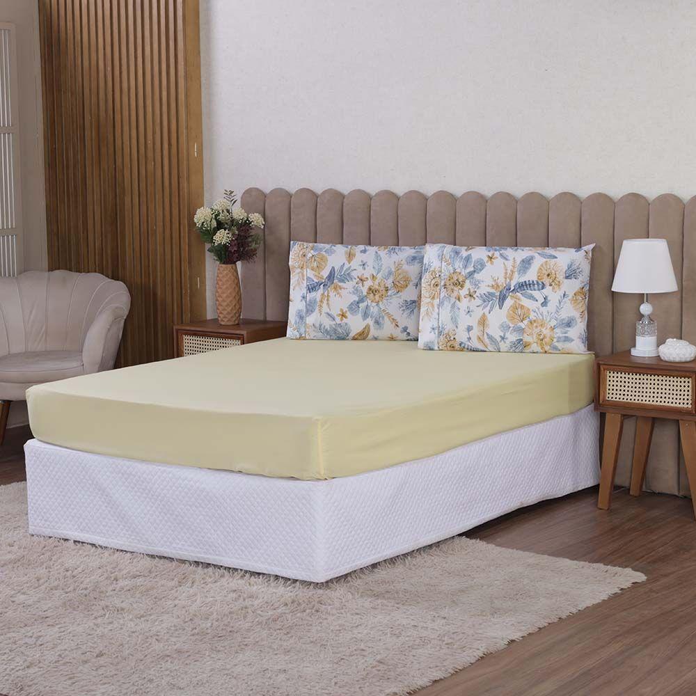 Jogo De Lençol Beatriz Solteiro 2 Peças Percal 180 Fios 100% Algodão Ponto Palito - Amarelo Concha - 1