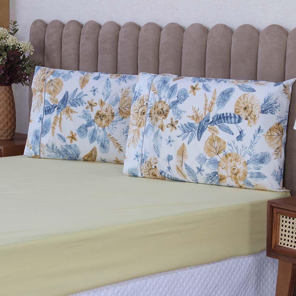 Jogo De Lençol Beatriz Solteiro 2 Peças Percal 180 Fios 100% Algodão Ponto Palito - Amarelo Concha - 2