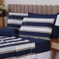 Jogo De Lençol Beatriz Queen 4 Peças Percal 180 Fios 100% Algodão Ponto Palito - Azul Marinho - 2