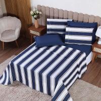 Jogo De Lençol Beatriz Queen 4 Peças Percal 180 Fios 100% Algodão Ponto Palito - Azul Marinho - 3