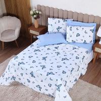 Jogo De Lençol Beatriz Queen 4 Peças Percal 180 Fios 100% Algodão Ponto Palito - Azul Borboleta - 3