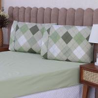 Jogo De Lençol Beatriz Solteiro 2 Peças Percal 180 Fios 100% Algodão Ponto Palito - Verde Xadrez - 2