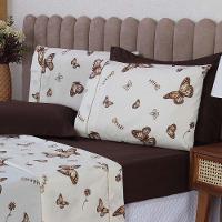 Jogo De Lençol Beatriz Queen 4 Peças Percal 180 Fios 100% Algodão Ponto Palito - Marrom Borboleta - 2