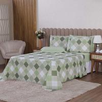 Jogo De Lençol Beatriz Queen 4 Peças Percal 180 Fios 100% Algodão Ponto Palito - Verde Xadrez - 1