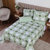 Jogo De Lençol Beatriz Queen 4 Peças Percal 180 Fios 100% Algodão Ponto Palito - Verde Xadrez - 3