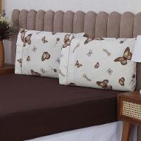 Jogo De Lençol Beatriz Queen 3 Peças Percal 180 Fios 100% Algodão Ponto Palito - Marrom Borboleta - 2