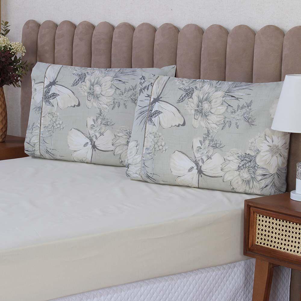 Jogo De Lençol Beatriz Casal 3 Peças Percal 180 Fios 100% Algodão Ponto Palito - Palha Borboleta - 2