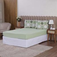 Jogo De Lençol Beatriz Casal 3 Peças Percal 180 Fios 100% Algodão Ponto Palito - Verde Xadrez - 1