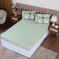 Jogo De Lençol Beatriz Casal 3 Peças Percal 180 Fios 100% Algodão Ponto Palito - Verde Xadrez - 3