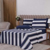 Jogo De Lençol Beatriz King 4 Peças Percal 180 Fios 100% Algodão Ponto Palito - Azul Marinho - 1